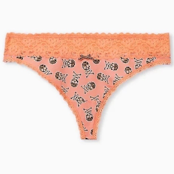 Torrid Wide Lace Thong Orange Cheetah Skull Cotton Panties 3X NEW Plus Size - Picture 7 of 7